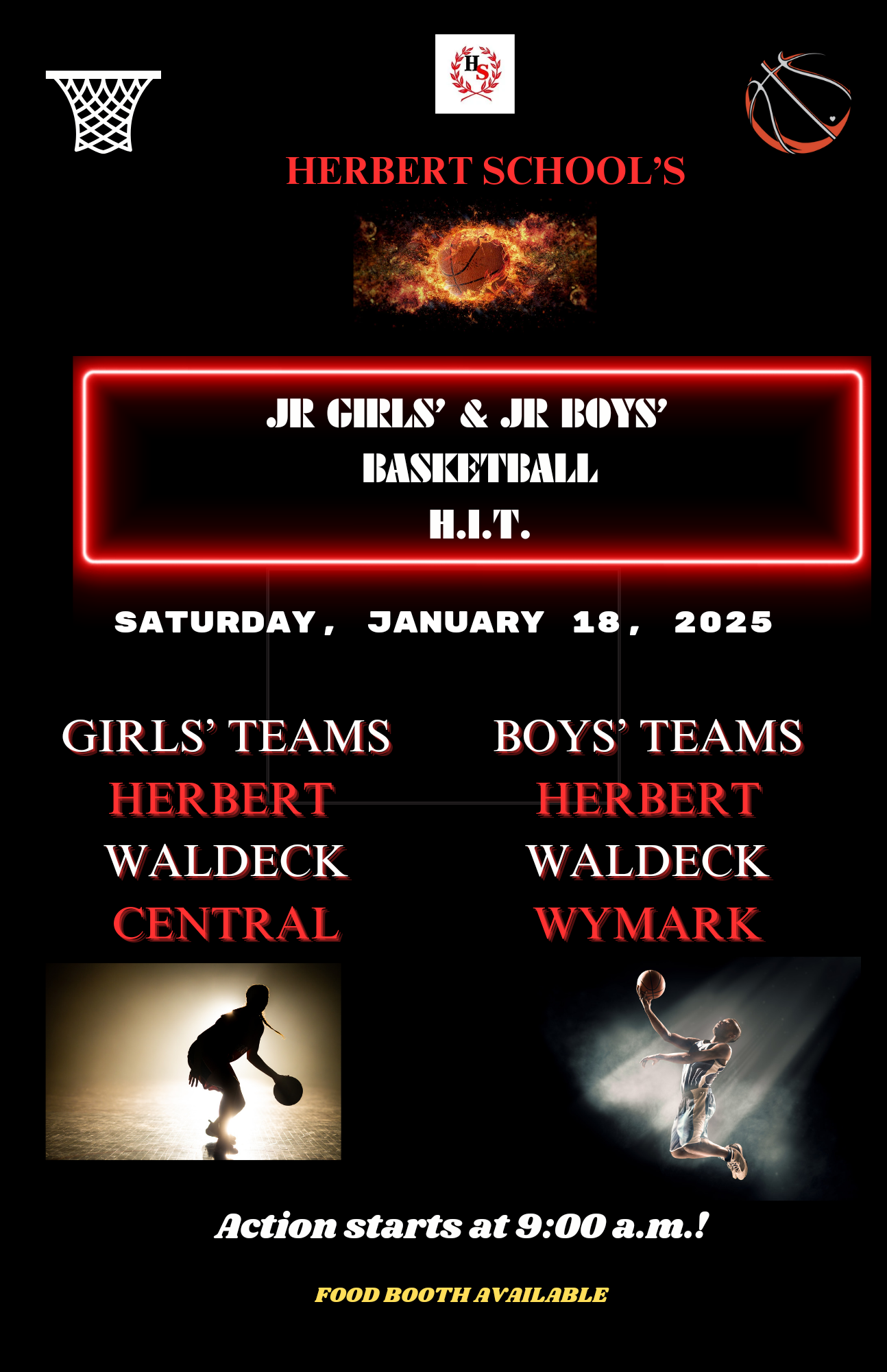 Jr Girls' and Jr Boys' Basketball H.I.T. is on  Saturday, January 18th