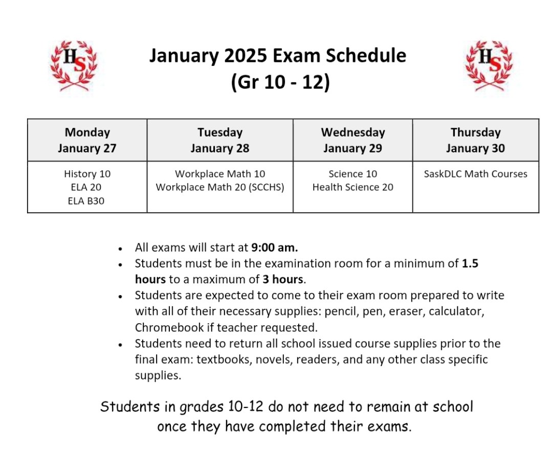 January Exam Schedule for Gr 10 - 12. Turn-Around Day (no school for students) is Friday, January 31. Report Cards for K to Gr 12 will be posted to the MSS Family Portal on January 31.