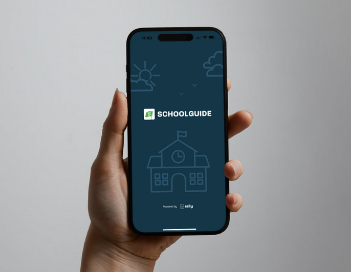 SchoolGuide app opened on a smartphone screen